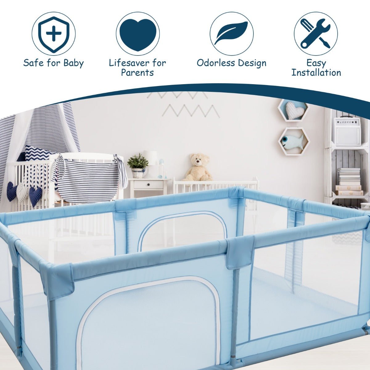 Baby Playpen in Blue with Interactive Elements