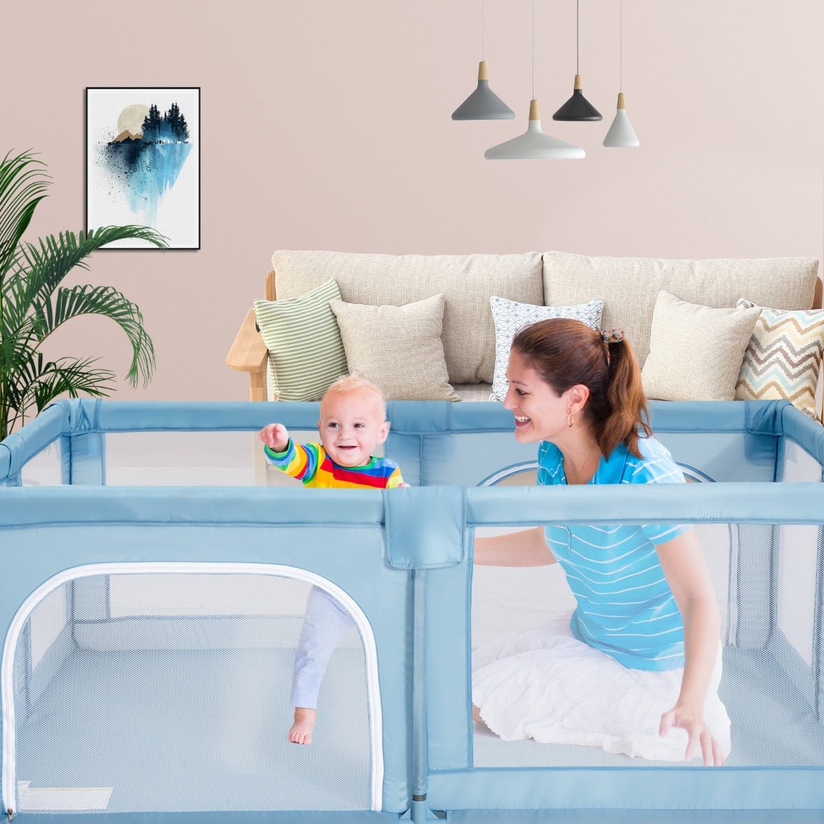 Play Yard for Babies in Blue with Safety Lock