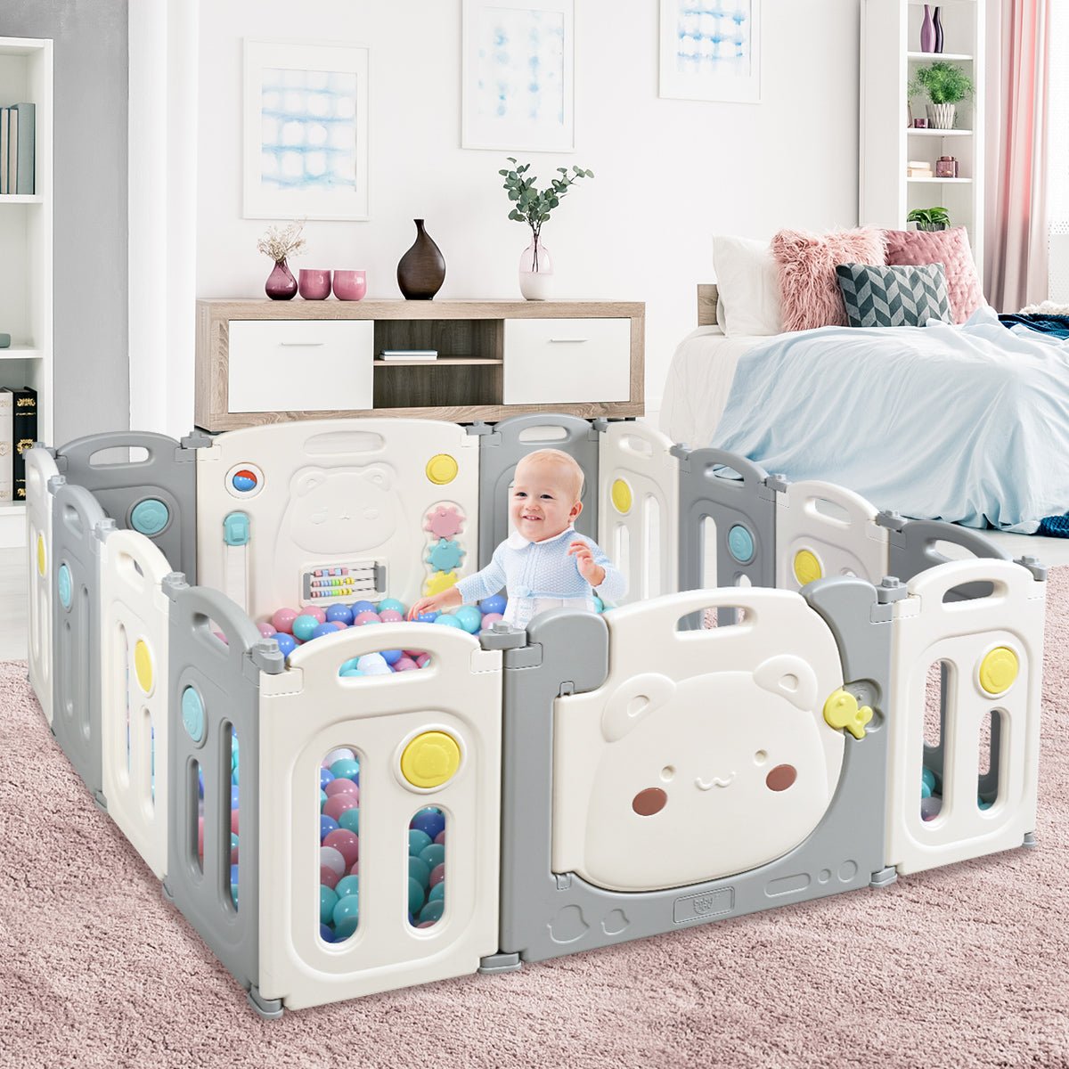 Child's Playpen with Safety Lock and Educational Toys