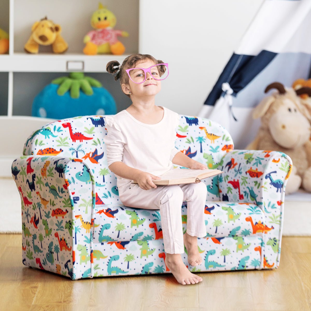 Tender Luxury: Velvet Kids Sofa with Adorable Pattern for Baby's Room
