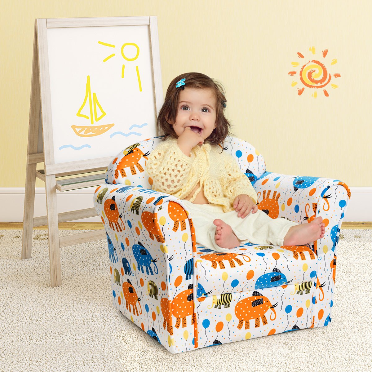 Elevate Baby's Room with Velvet Kids Sofa: Lovely Patterned Comfort