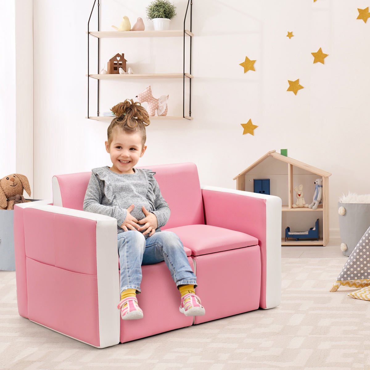 Kids 2 in 1 Sofa Set Convertible Table and Chairs for Ages 3 9