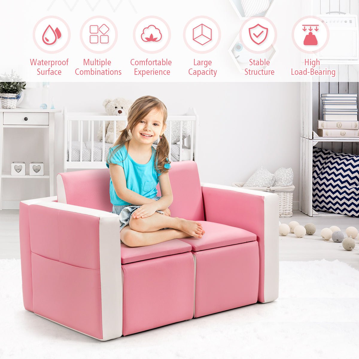 Children's Pink Sofa with Built-In Storage - Relax, Play, Organize
