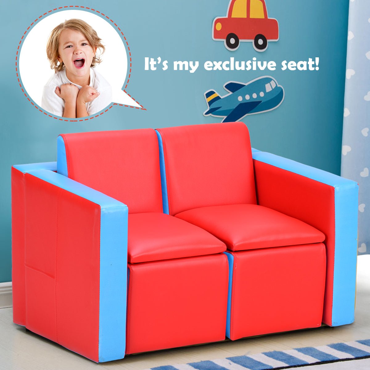12-in-1 Kids Sofa with Storage Space and Wooden Frame - Comfy and Organized
