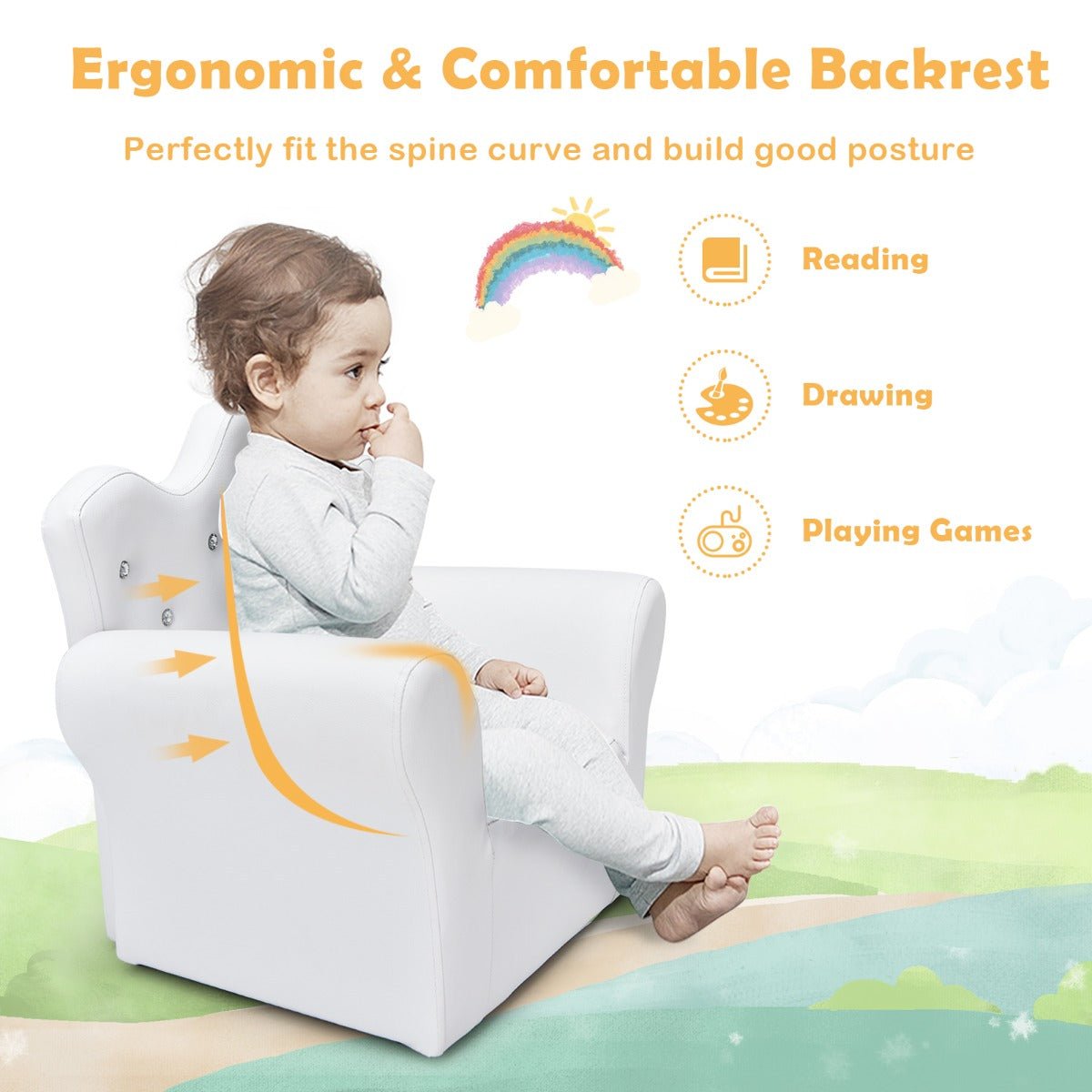 Kids Sofa with Crown Backrest & Ottoman: Royal Comfort for Toddlers