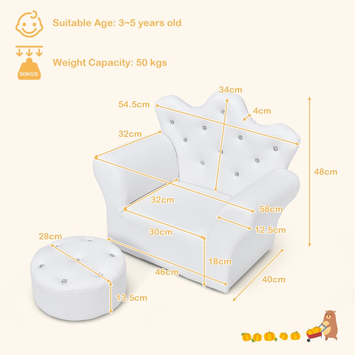 Kids Sofa with Crown-Shaped Backrest: Throne-Like Seating for Toddlers