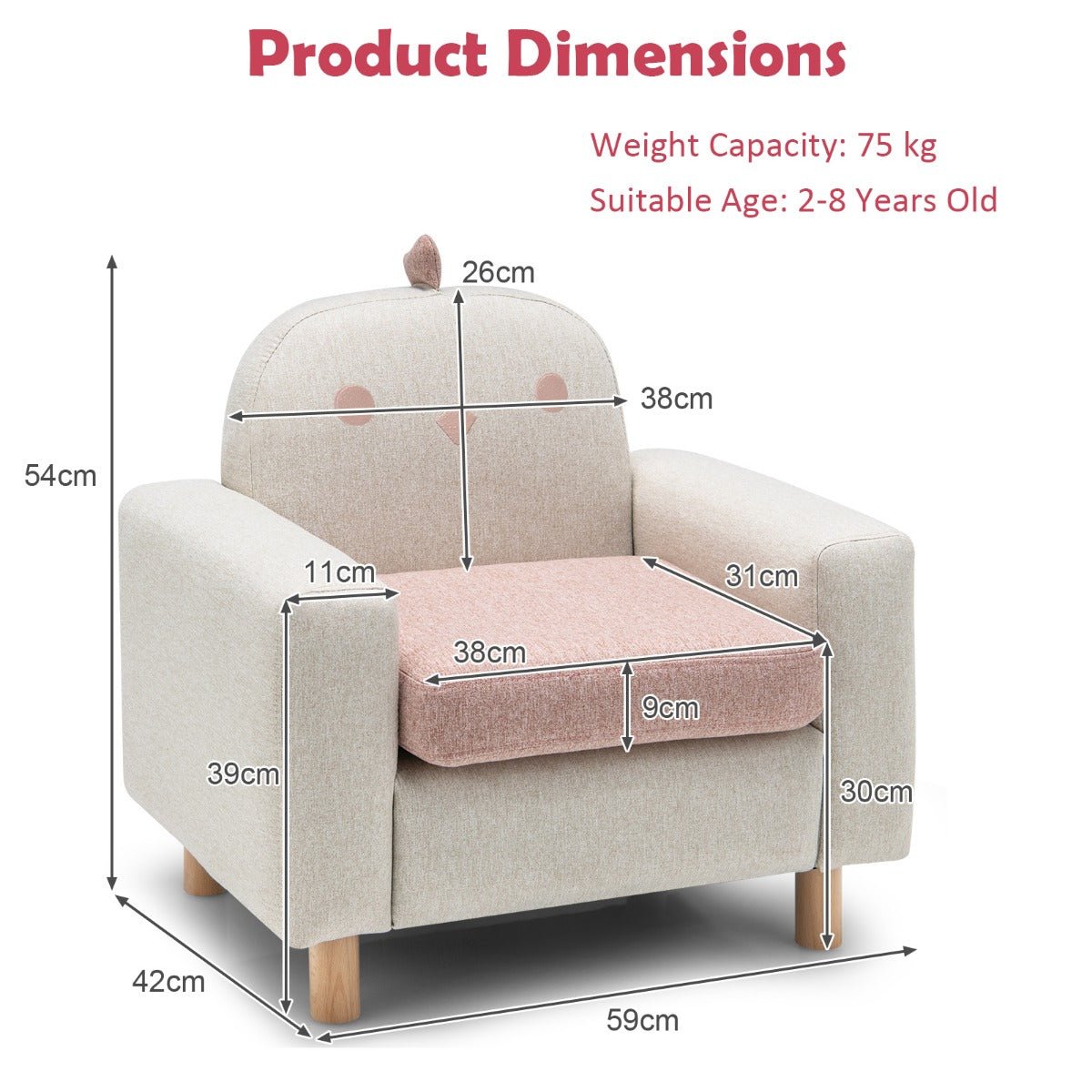 Kids Sofa Wooden Armrest Chair: Comfortable Cushioning and Beech Legs