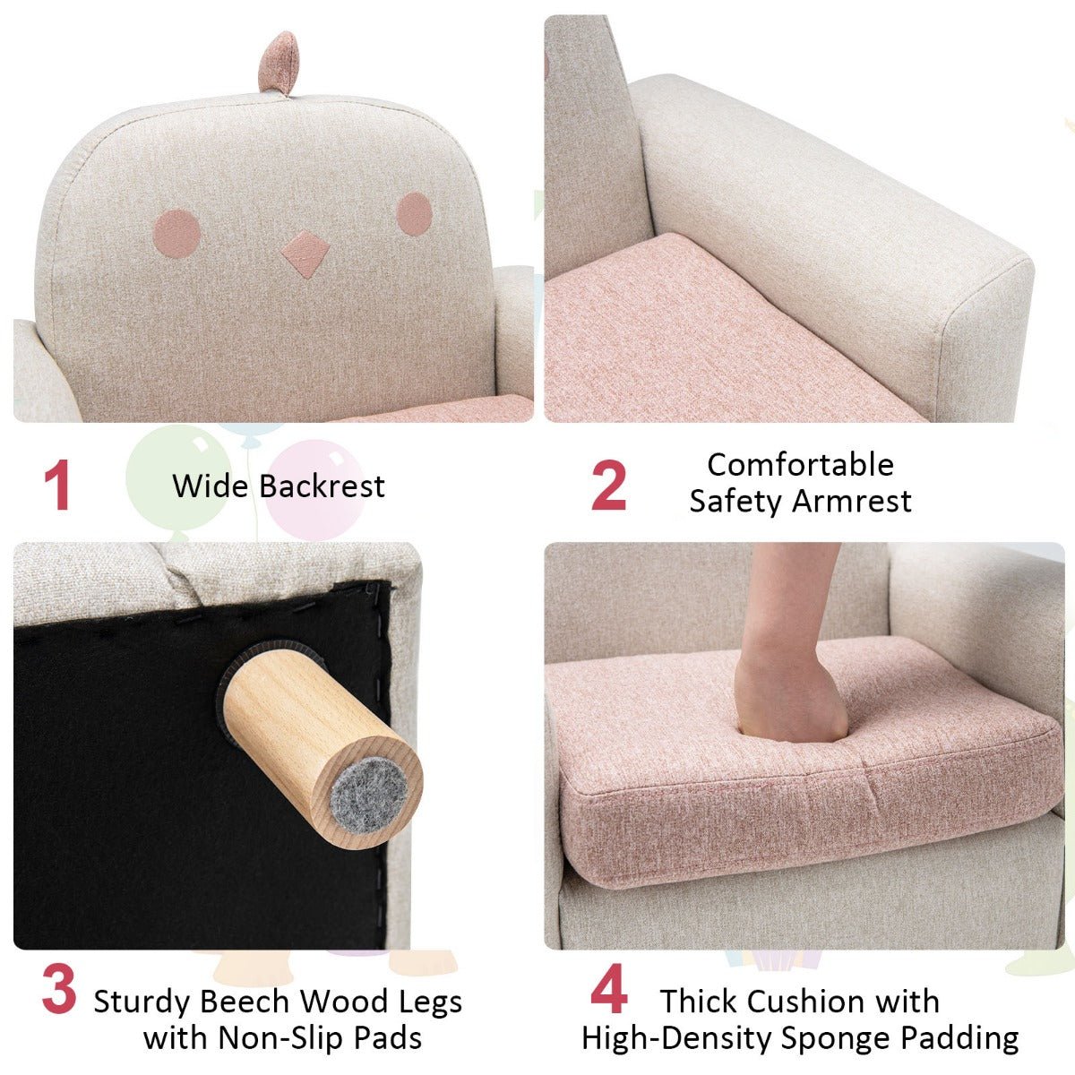 Kids Sofa Chair: Wooden Armrest, Thick Cushion, Beech Legs - Embrace Coziness