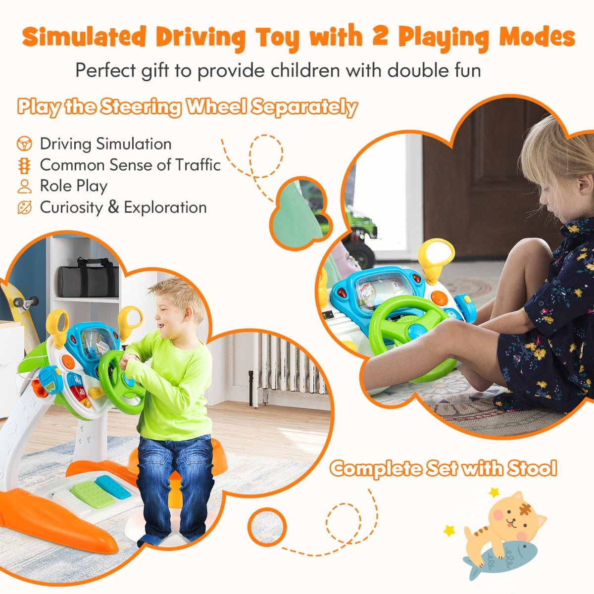 Children's Simulated Driving Toy - Steering Wheel Set with Lights & Sounds