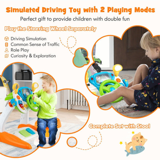 Children's Simulated Driving Toy - Steering Wheel Set with Lights & Sounds