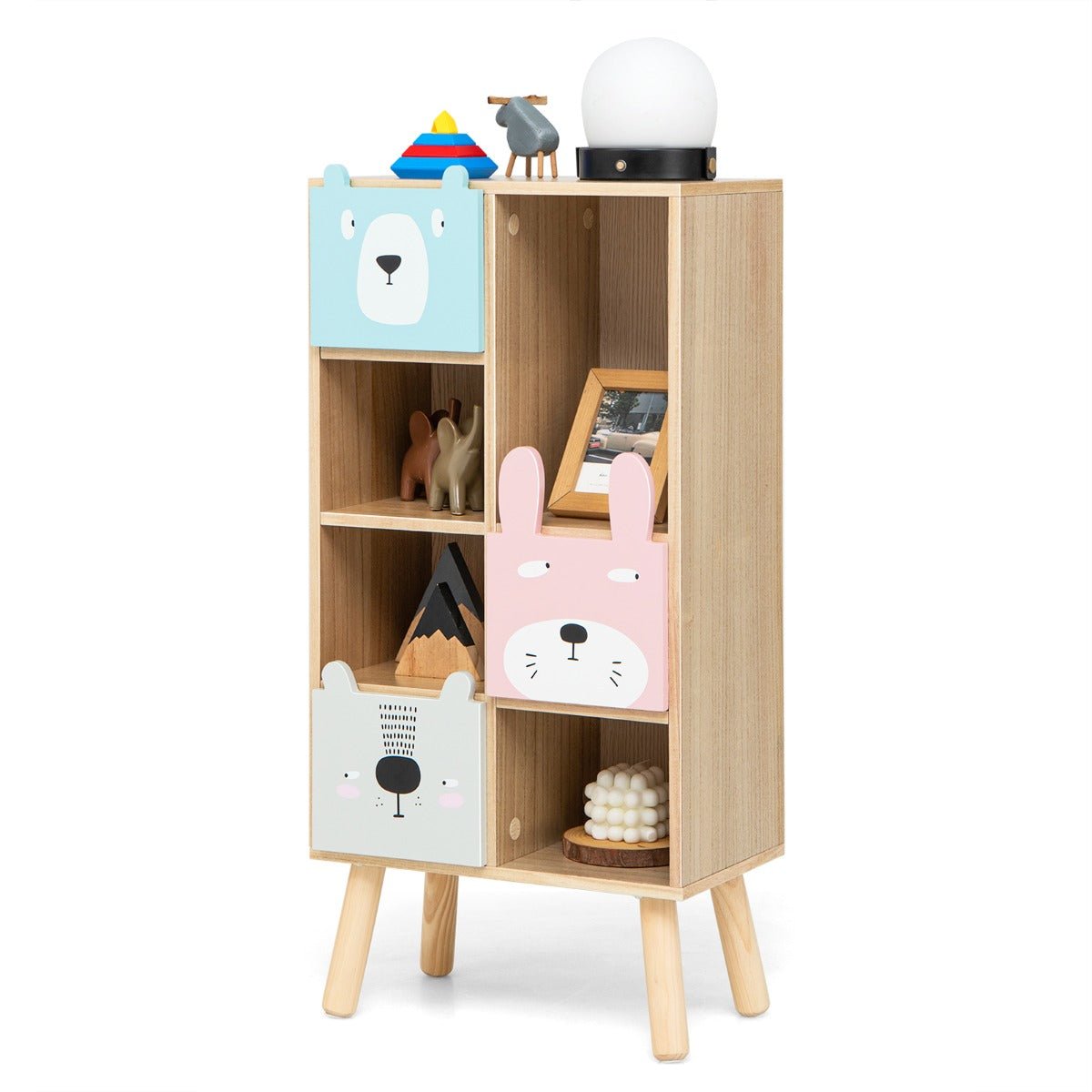 Keep Toys in Place - Storage Cabinet with 4 Cubbies & 3 Drawers for Kids