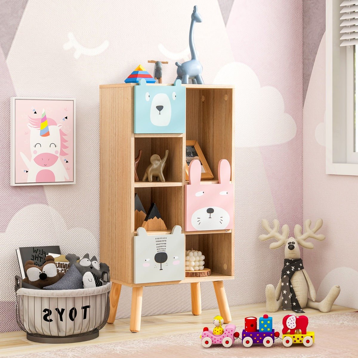 Neat and Tidy - Kids Storage Cabinet with 4 Cubbies & 3 Drawers