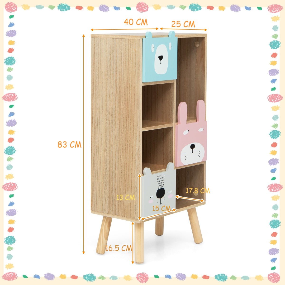Mess-Free Zone - Storage Cabinet with 4 Cubbies & 3 Drawers for Kids