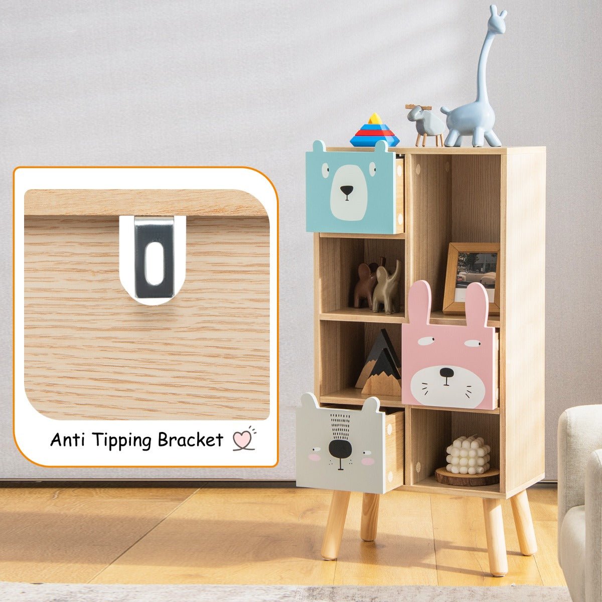 Smart Storage Solution - Kids Cabinet with 4 Cubbies & 3 Drawers