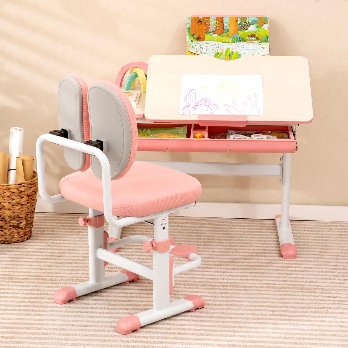 Pink Kid's Study Desk & Chair Set - Quality Furniture for Young Minds