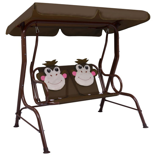 Kids monkey swing bench with canopy in brown for outdoor play and relaxation.