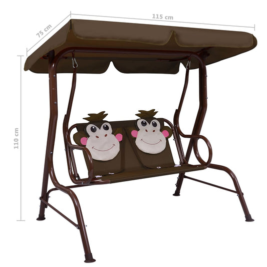 Kids Monkey Swing Bench with Canopy - Brown Outdoor Seat for backyard playtime.