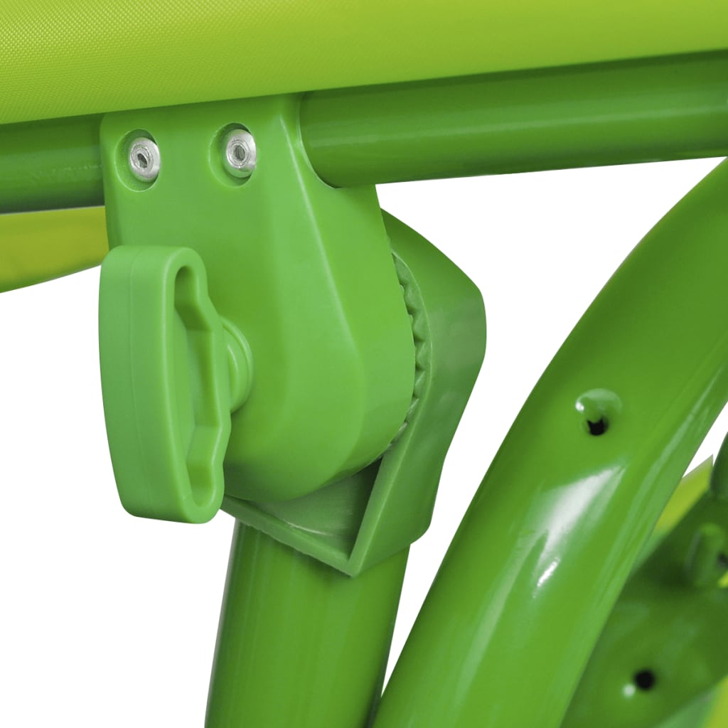 Green frog swing seat with canopy for outdoor play, perfect for kids backyard fun.