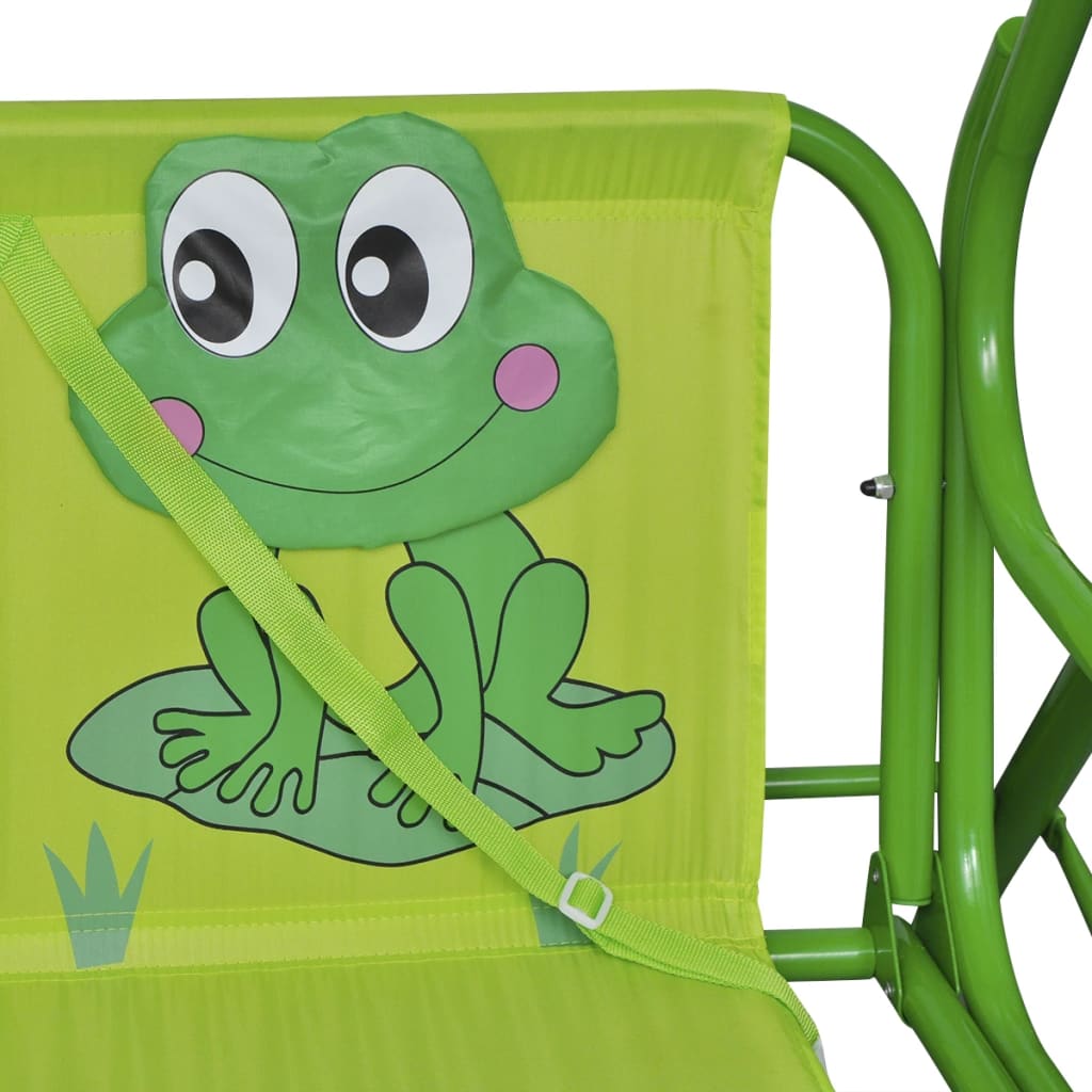 Green Frog Swing Seat with Canopy - Fun outdoor play equipment for kids.