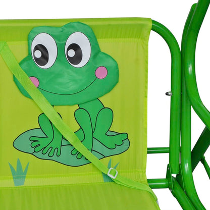 Green Frog Swing Seat with Canopy - Fun outdoor play equipment for kids.