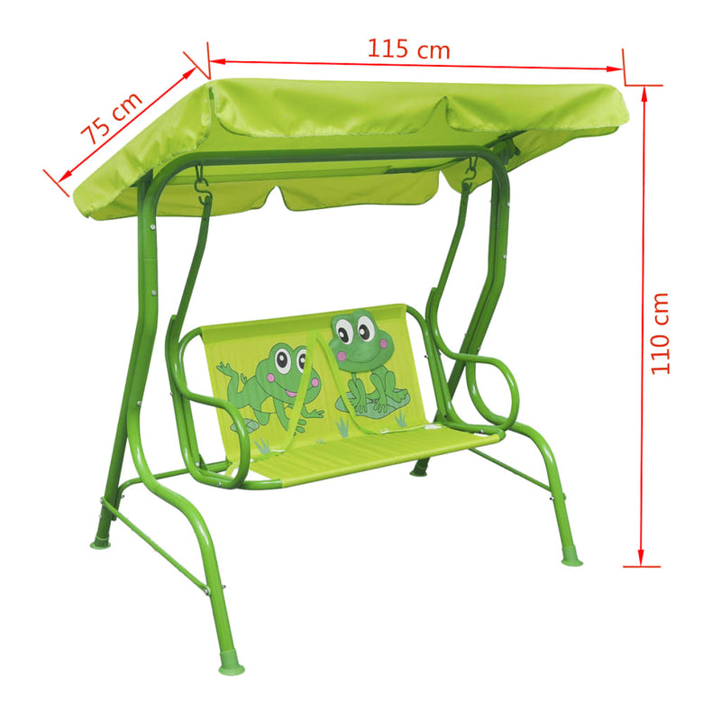 vidaXL Kids Garden Swing Seat with Canopy Green Frog Australia