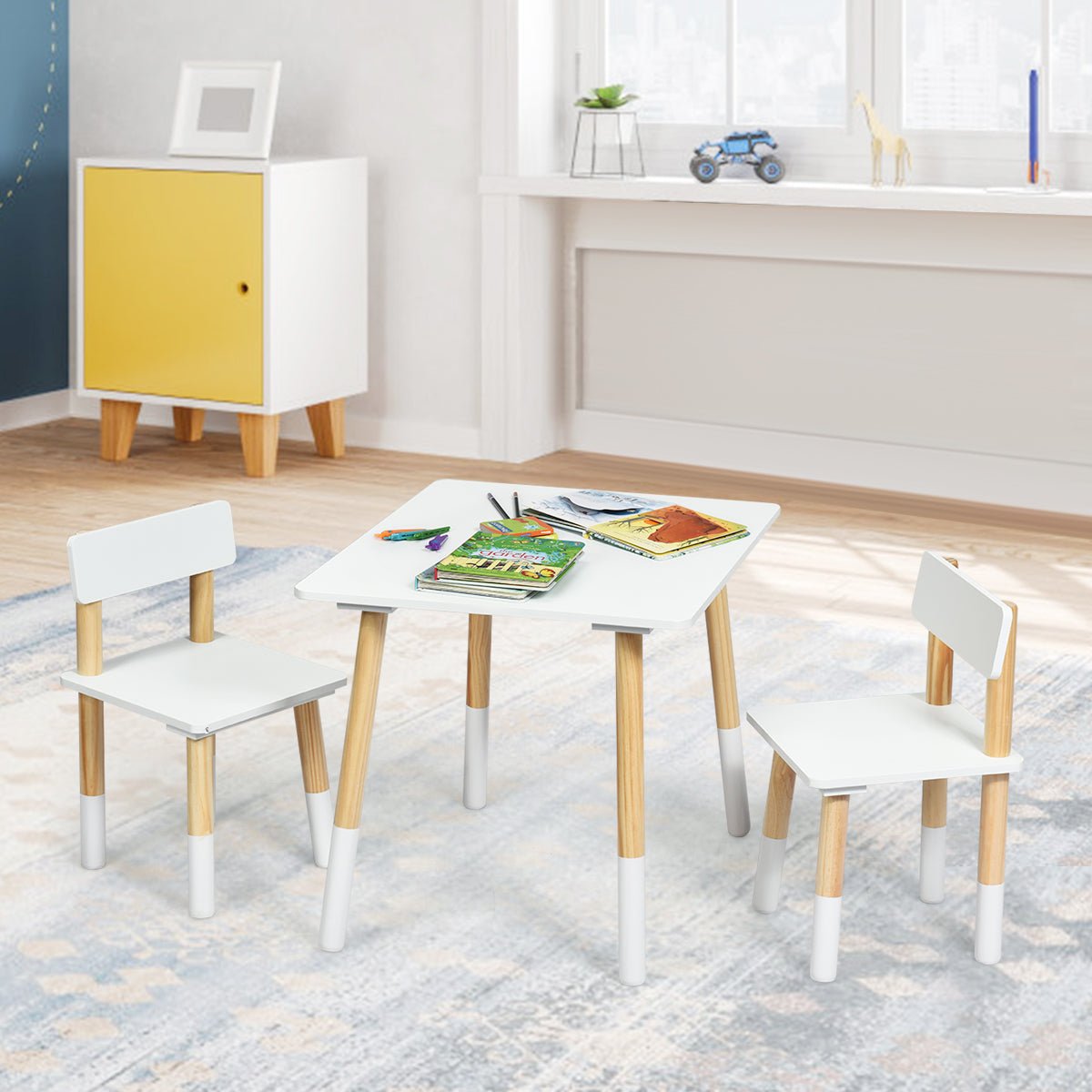 Children's Table & Chairs Set: Pine Wood Legs for Play, Learning & Meals