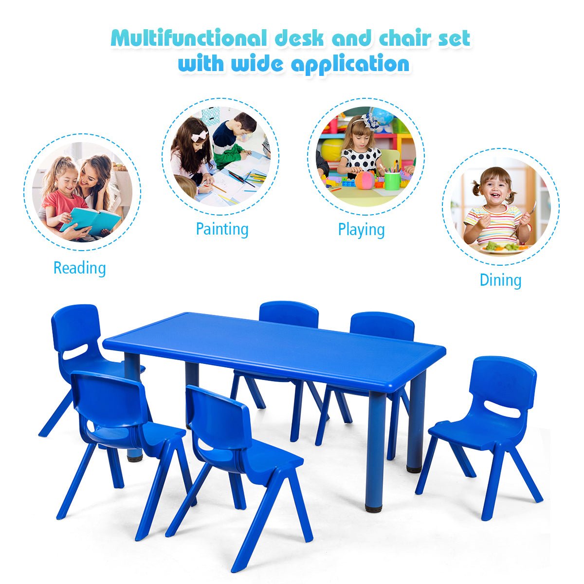 Kid-Friendly Table and 6 Chairs Set - Preschools and Family Spaces