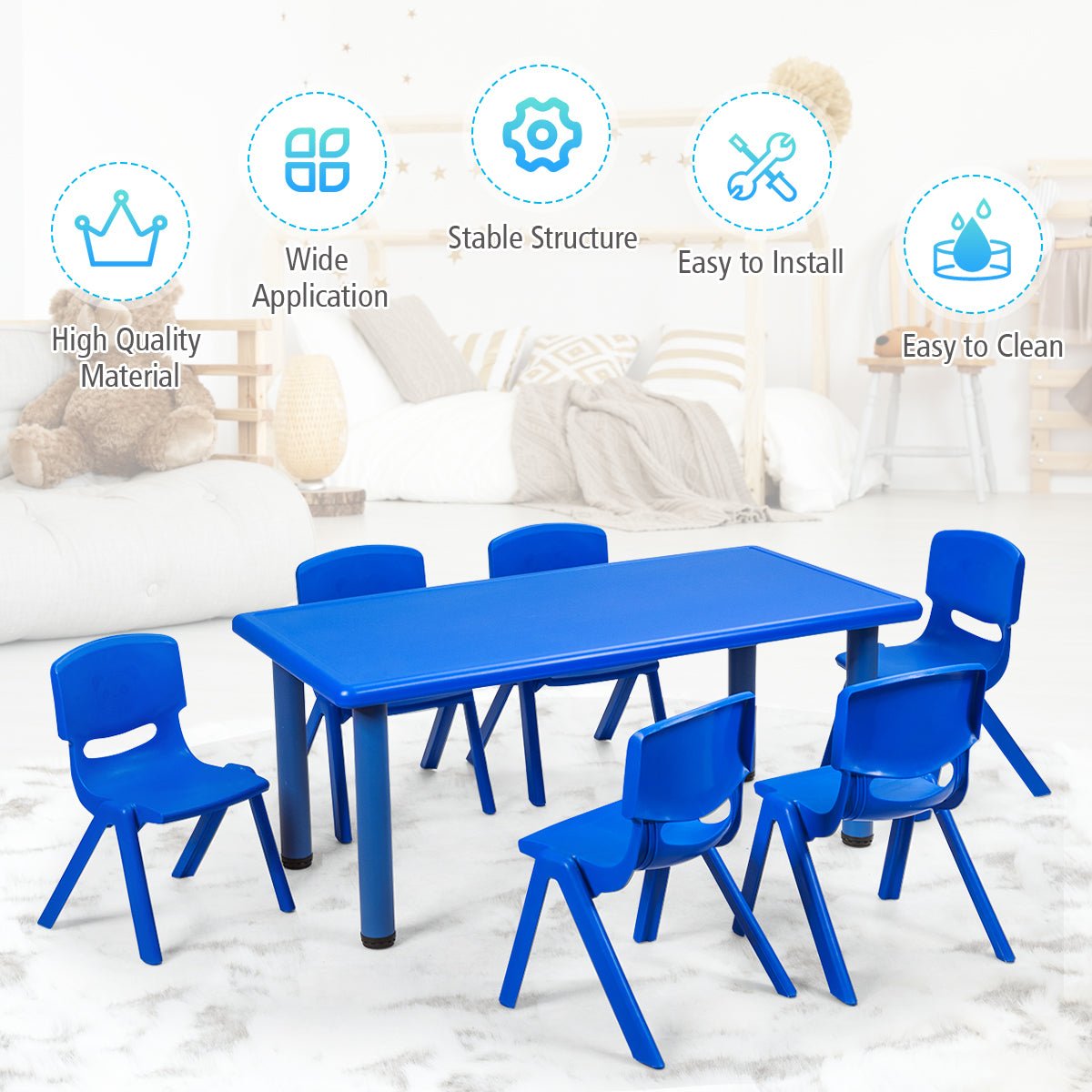 Child's Table and 6 Chairs Set - Versatile for Preschools and Households