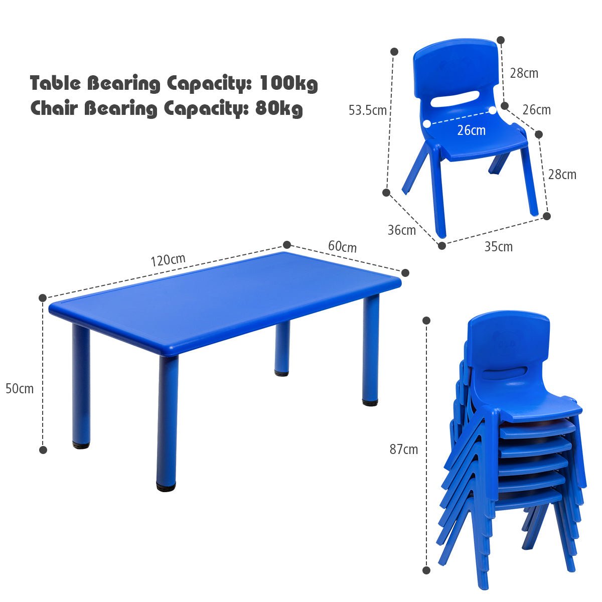 Kids Table and 6 Chairs Set - Play and Learn at Home or School
