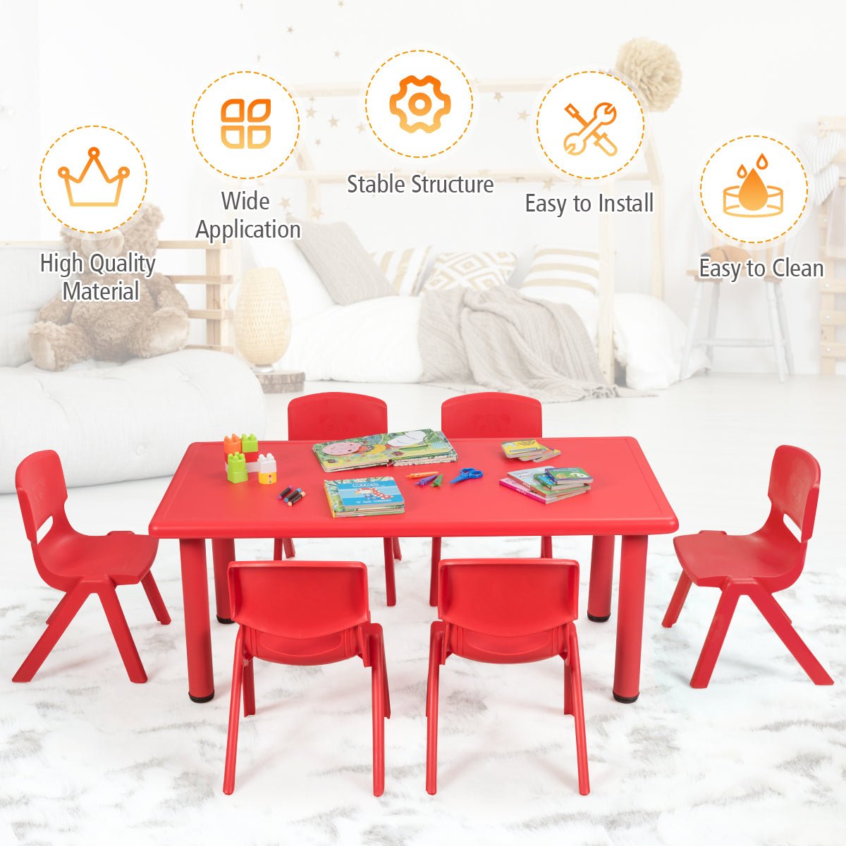 Children's Table and 6 Chairs Set - Comfortable Seating for Kids