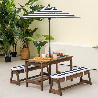 Kids Outdoor Haven: Table & Bench Set with Umbrella & Cushions - Boundless Fun