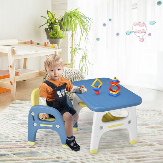 Children's Playtime Delight: 2-Piece Table & Chair Set with Building Blocks