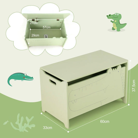 Kids Toy Storage Chest with Safety Hinge - Wood Organizer in Green