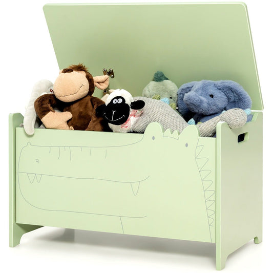 Child's Wooden Toy Box - Safe Hinge Storage Chest, Green Organizer