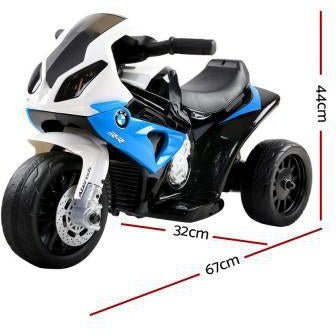 BMW Licensed Kids Toy Ride-On Motorbike in Blue, replicating S1000RR, perfect for home play.