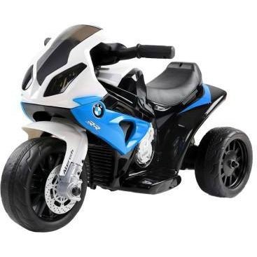 Blue BMW S1000RR ride-on motorbike toy for kids, licensed design, perfect for home play.