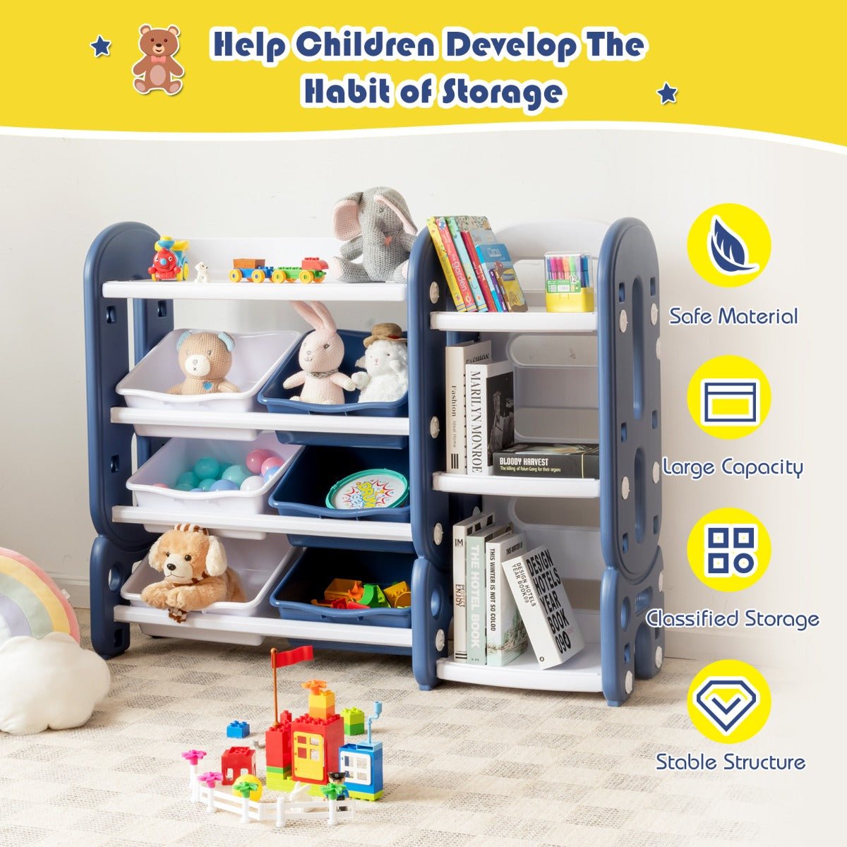 Kids Blue Toy Storage with Bookshelf - Room for Imagination