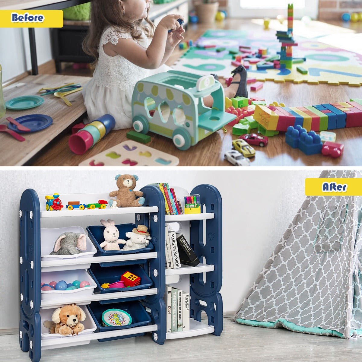 Child's Bedroom Bliss - Blue Toy Storage Organizer and Bookshelf