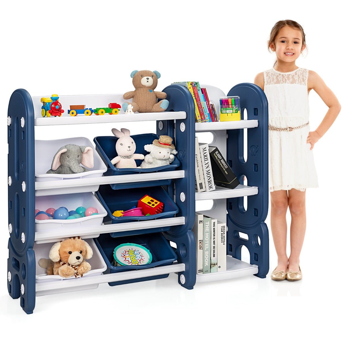 Keep Toys Organized in Style - Blue Toy Storage with Bookshelf