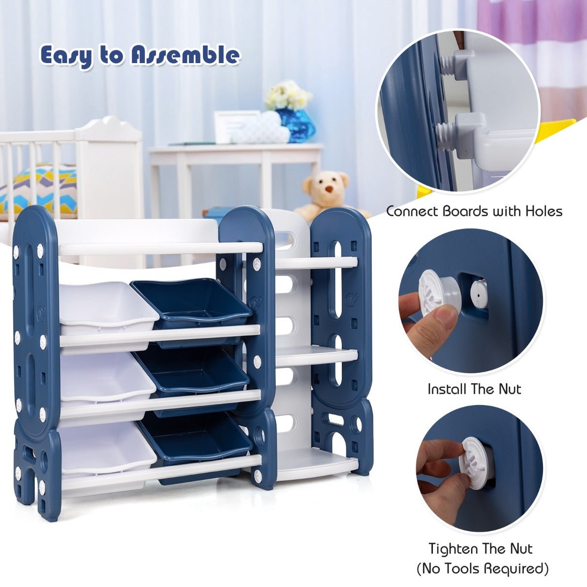 Children's Toy Storage Organizer with Bookshelf - Blue Haven