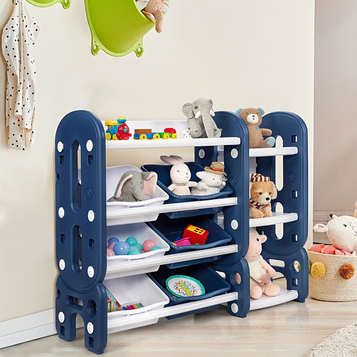 Kids Blue Toy Storage Organizer with Bookshelf - Neat and Tidy