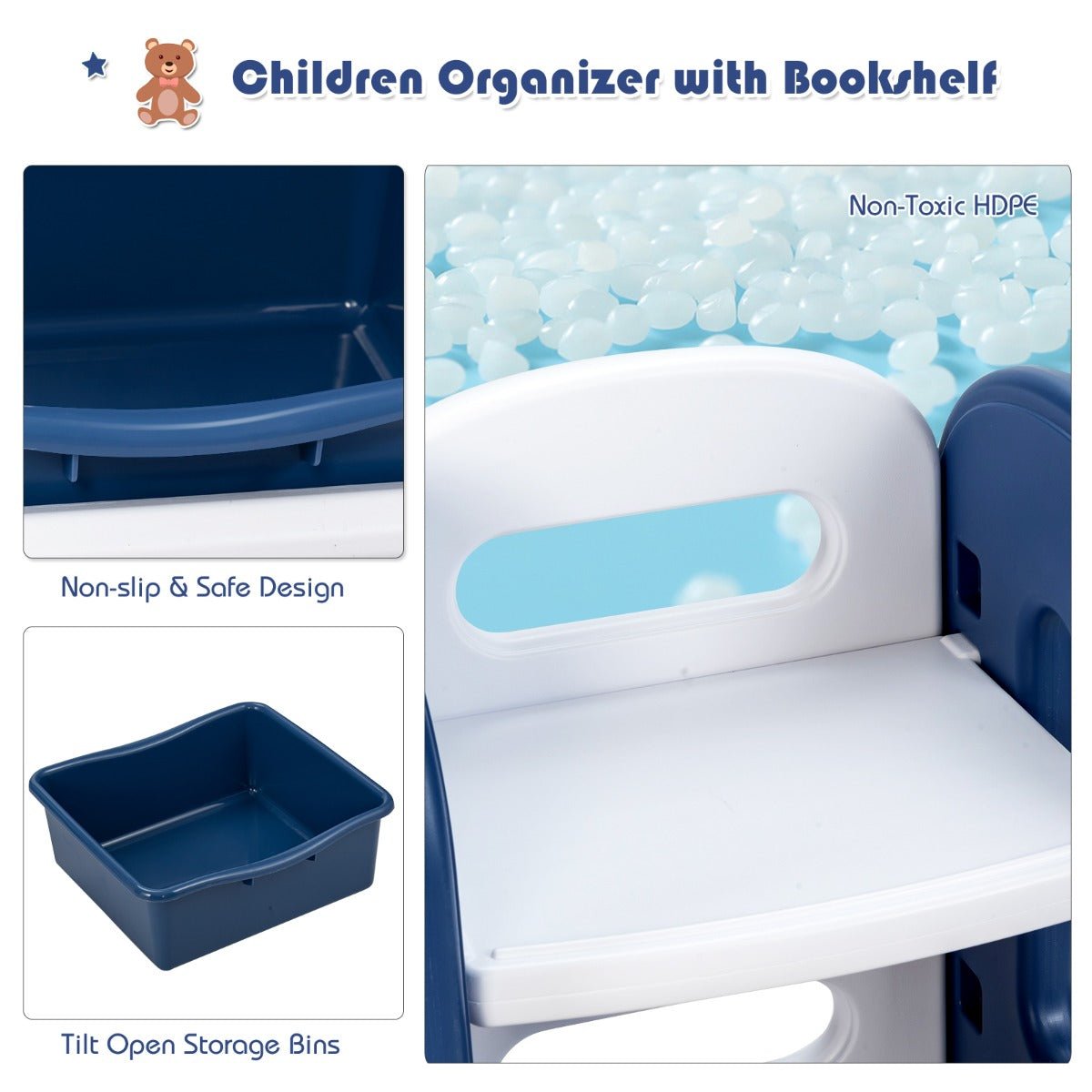Blue Toy Storage Organizer and Bookshelf - A Child's Dream