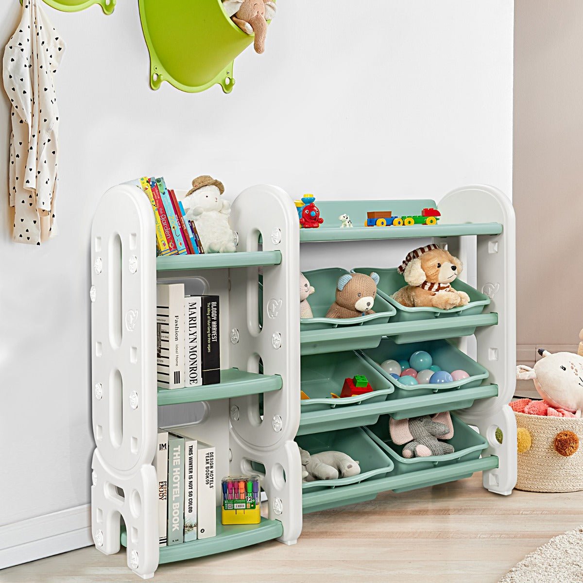 Kids Bedroom Toy Organizer and Bookshelf - Refreshing Green Harmony