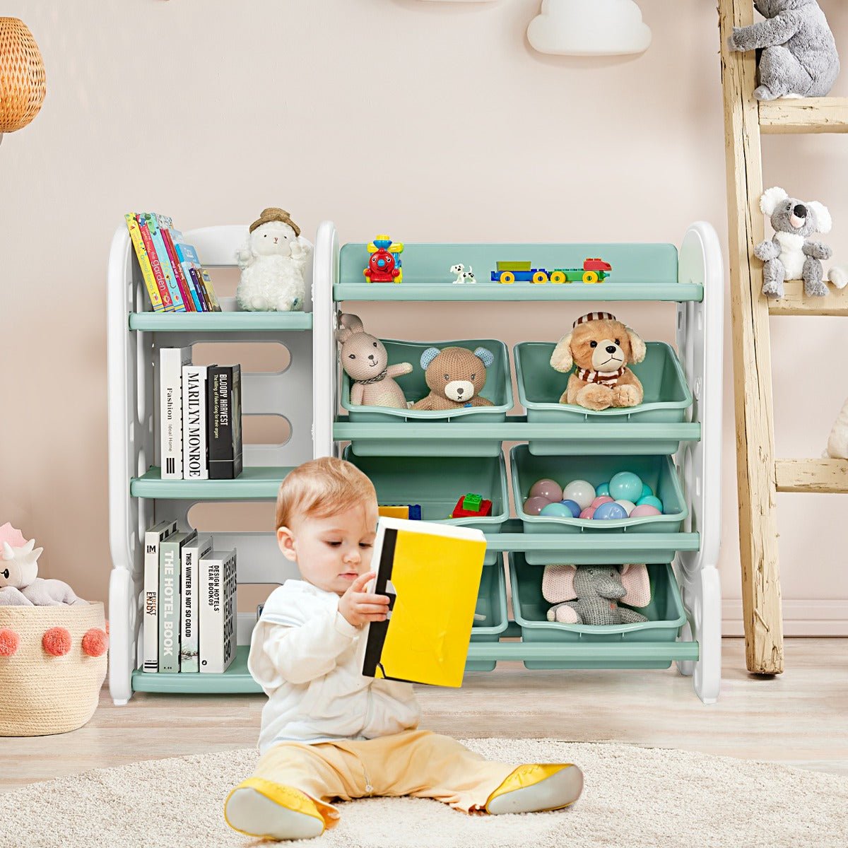 Green Toy Storage Organizer and Bookshelf - Room for Imagination