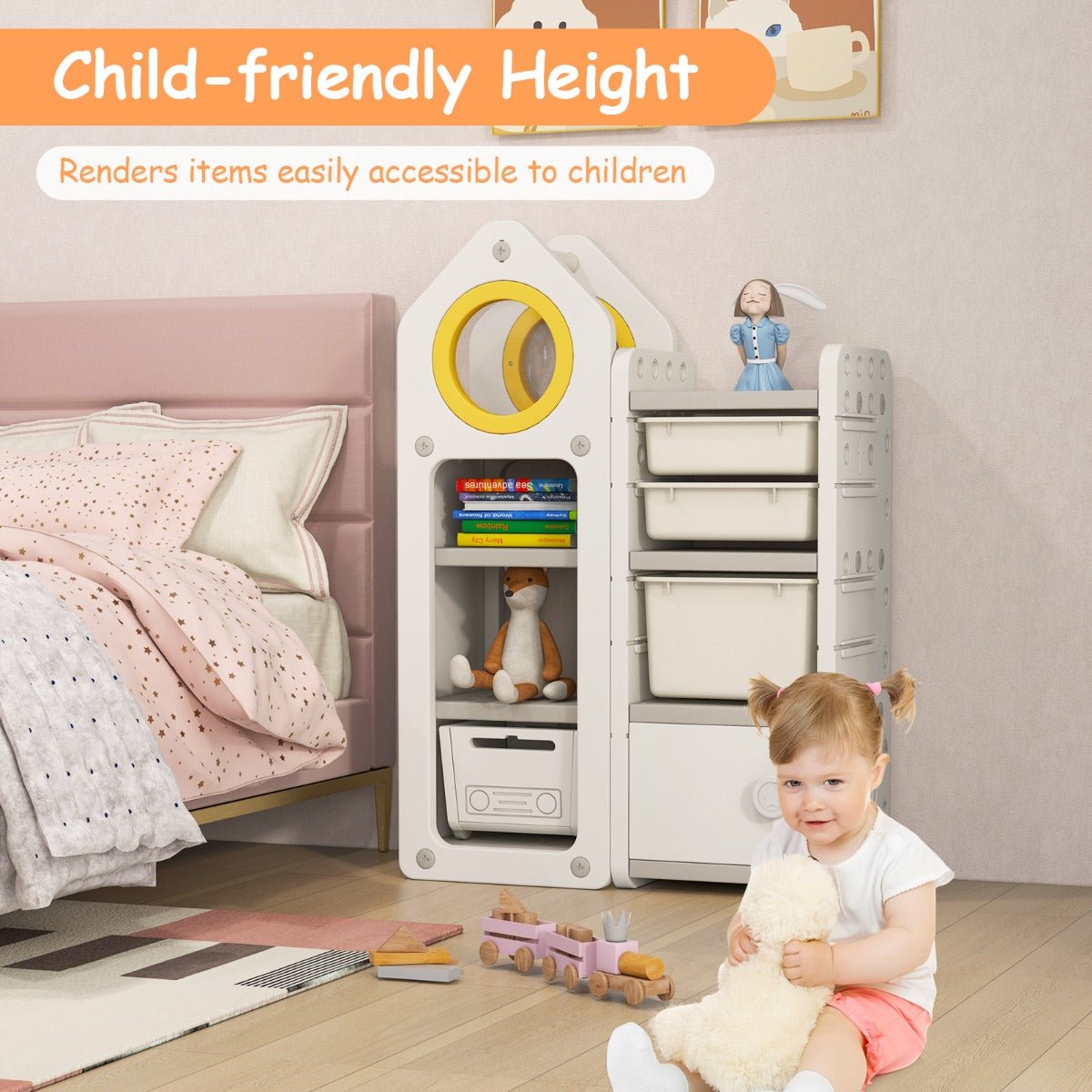 Child Friendly Toy Storage Organizer with Mobile Trolley 