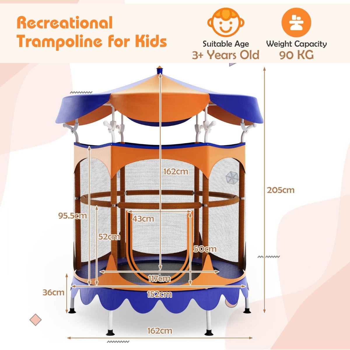 Kids Trampoline with Detachable Canopy
