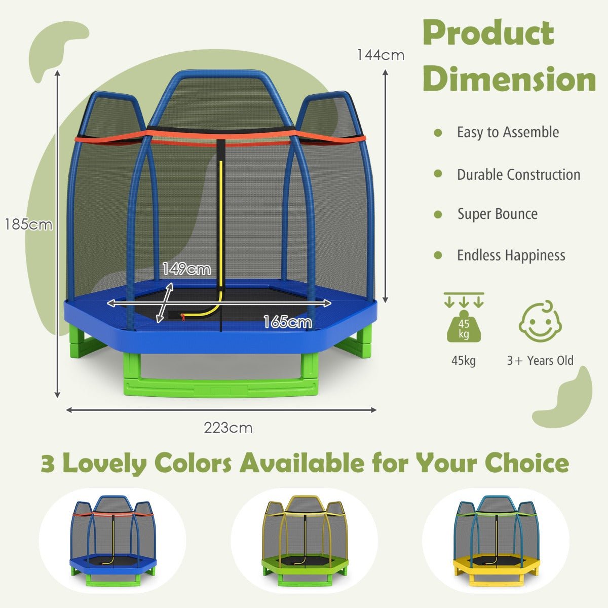 Bouncing Adventures: Kids Trampoline with Safety Enclosure Net for Outdoor Play Blue