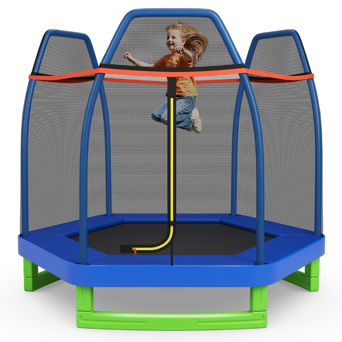 Jump into Joy: Kids Trampoline with Safety Enclosure Net for Outdoor Play Blue