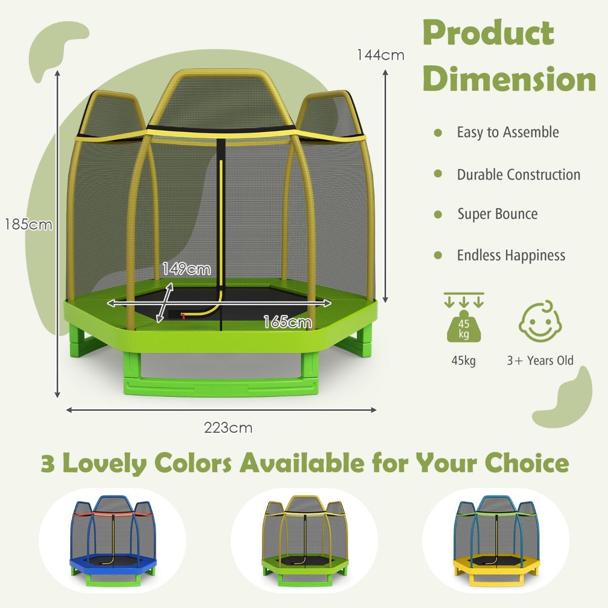 Bounce and Play: Kids Trampoline with Safety Enclosure Net for Outdoor Play Green
