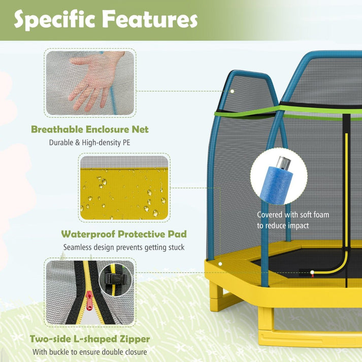 Mini Trampoline for Kids with Safety Enclosure Net - Yellow
